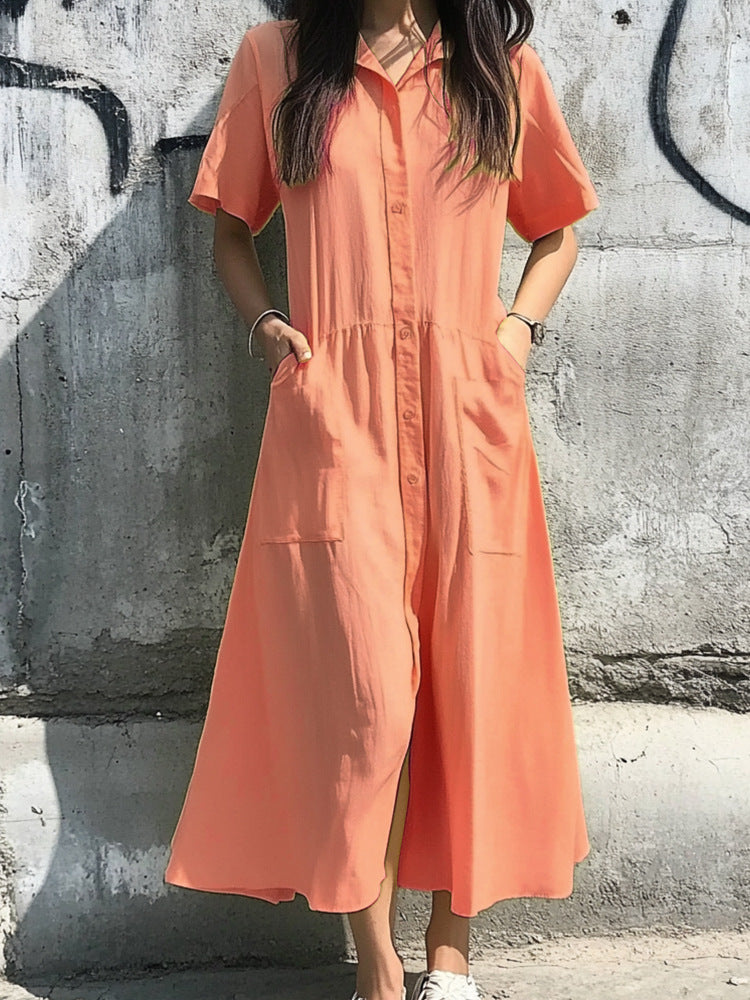 Damen Hemdkleid mit Taschen und knöpfbarem Design R&B