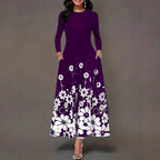 Damen Maxikleid mit floralem Druck und langem Ärmel R&B