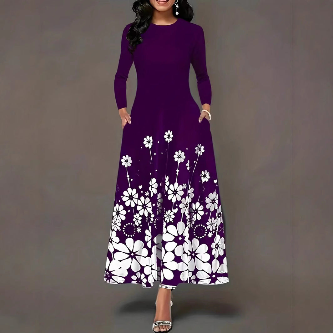 Damen Maxikleid mit floralem Druck und langem Ärmel R&B