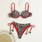 Damen Triangel-Bikini mit dekorativen Palmendruck und verstellbaren BindR&Bändern R&B