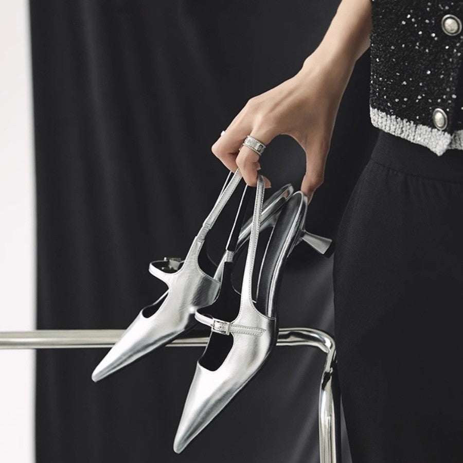 Damen Slingback High Heel Schuhe mit glänzender Oberflächenstruktur R&B