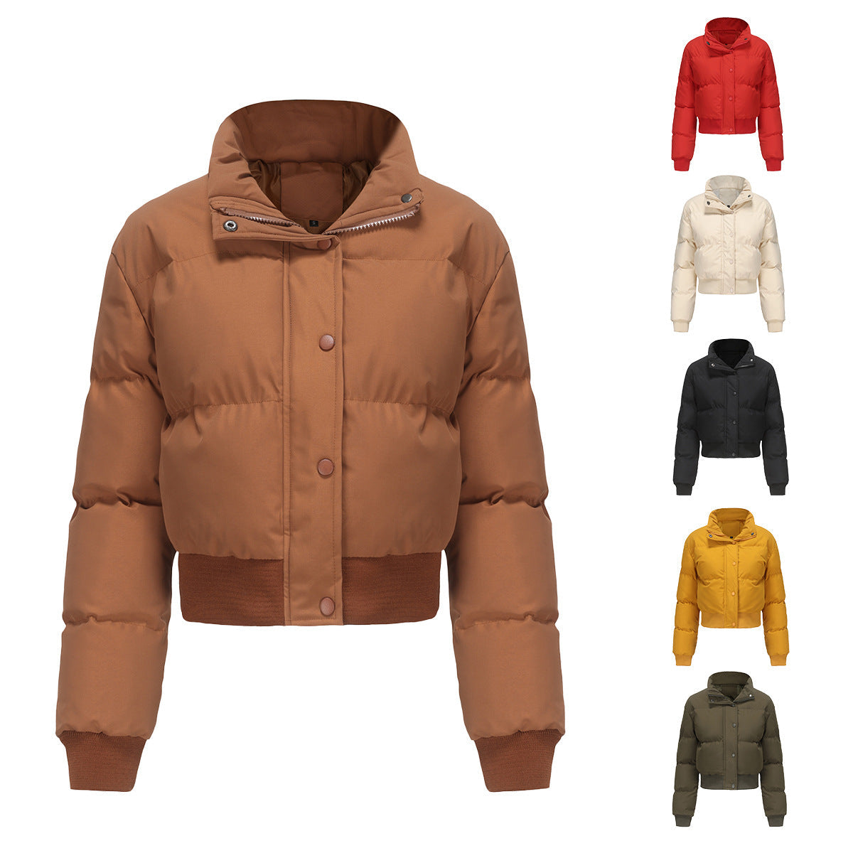 Damen cropped Steppjacke mit hohem Kragen und praktischen Druckknöpfen