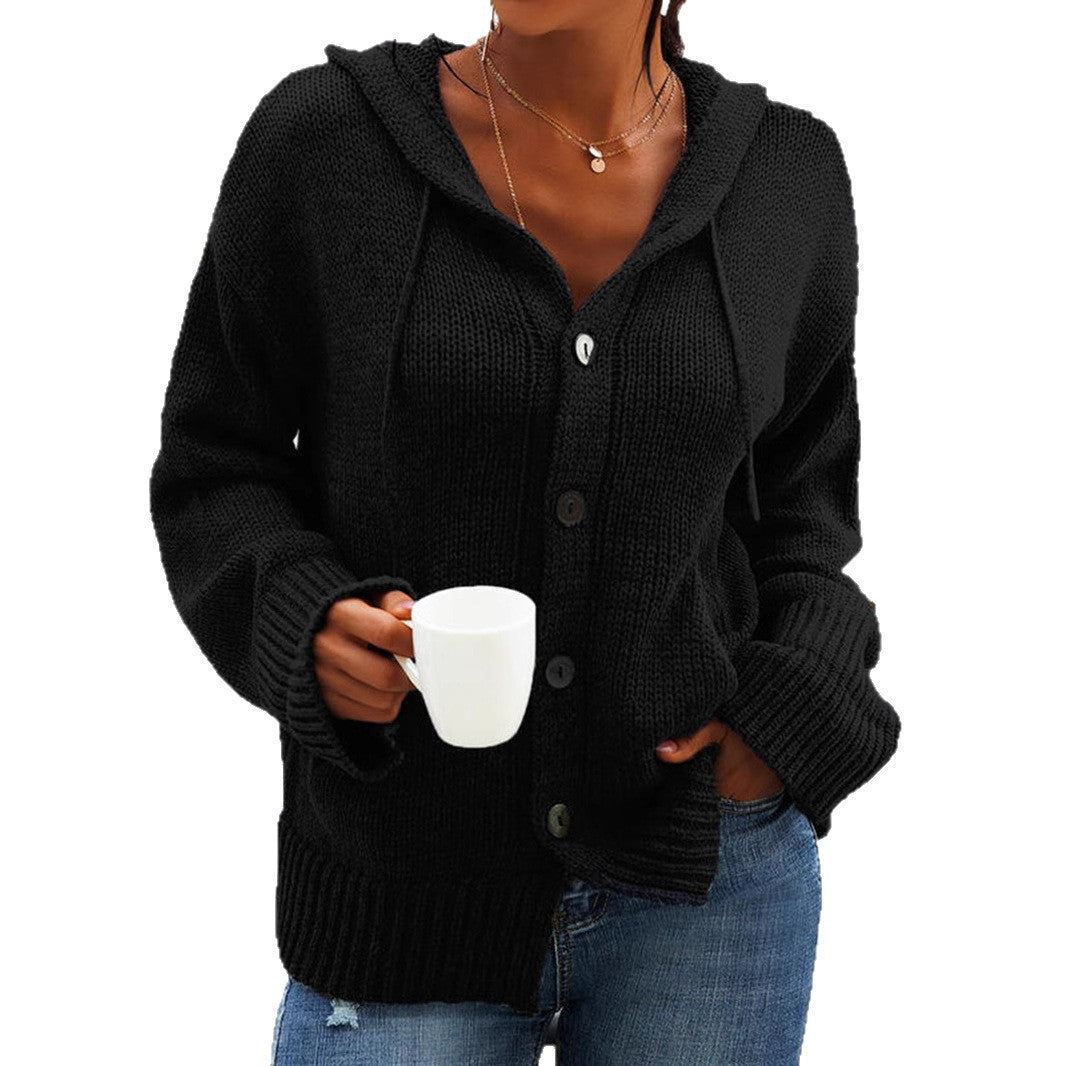 Damen Grober Strickcardigan mit Kapuze und praktischen Taschen R&B