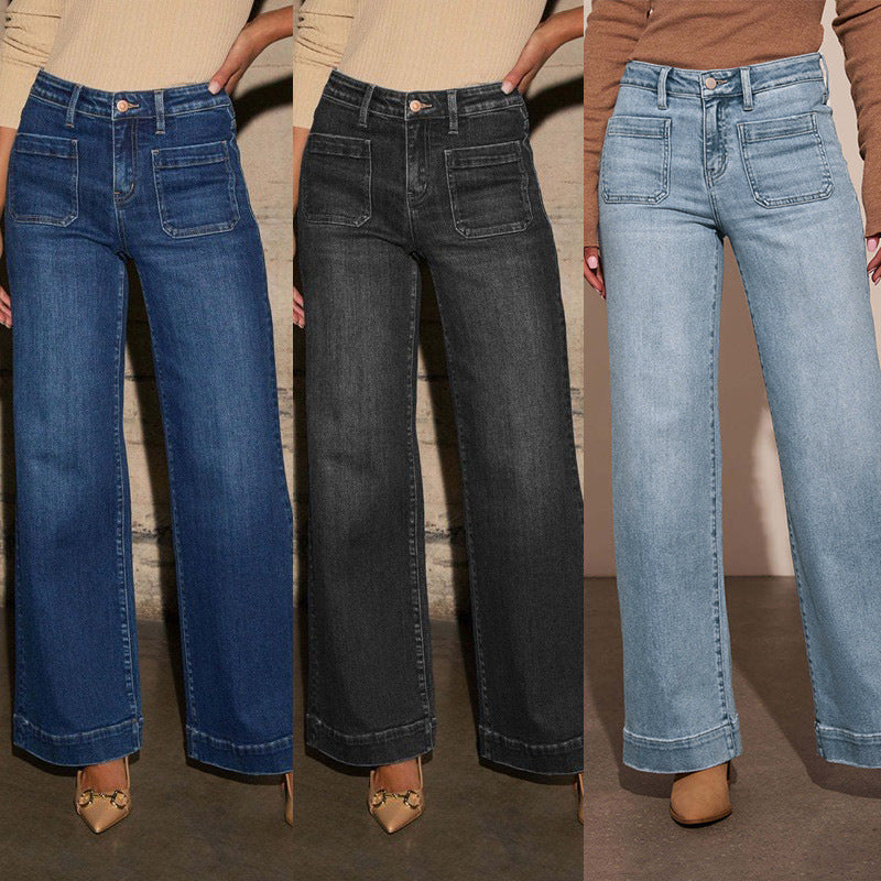 Damen Weit geschnittene Jeans mit hohen Taschen und elegantem Auftritt R&B