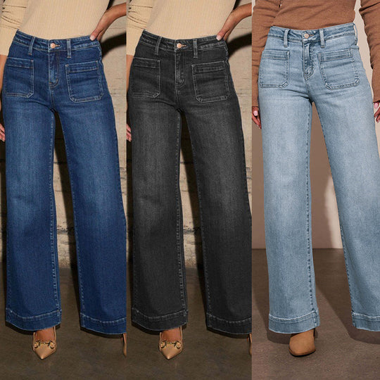 Damen Weit geschnittene Jeans mit hohen Taschen und elegantem Auftritt R&B