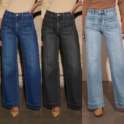 Damen Weit geschnittene Jeans mit hohen Taschen und elegantem Auftritt R&B