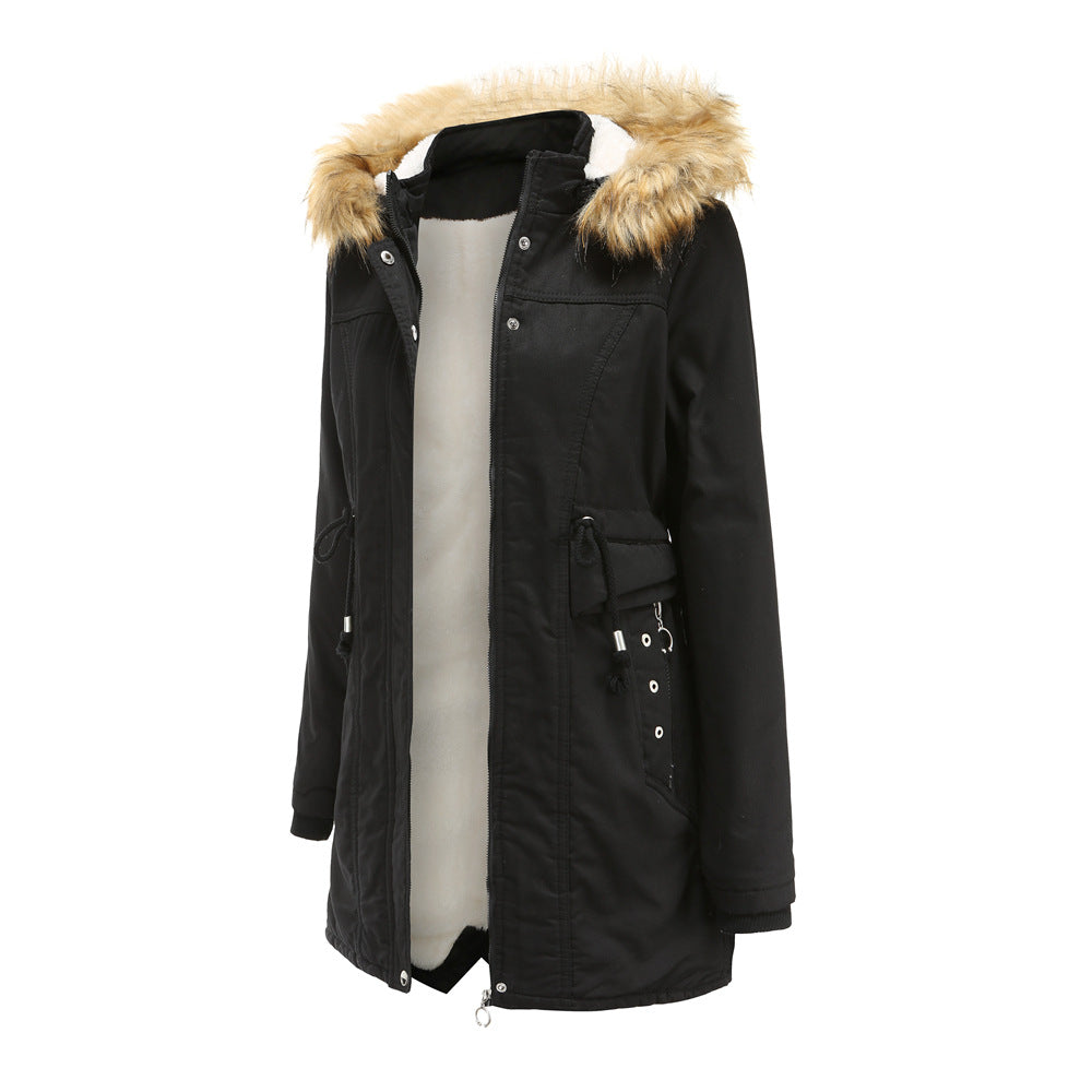 Damen moderne Parka mit abnehmbarem Kunstfellkragen und seitlichen Taschen R&B