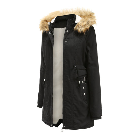 Damen moderne Parka mit abnehmbarem Kunstfellkragen und seitlichen Taschen R&B
