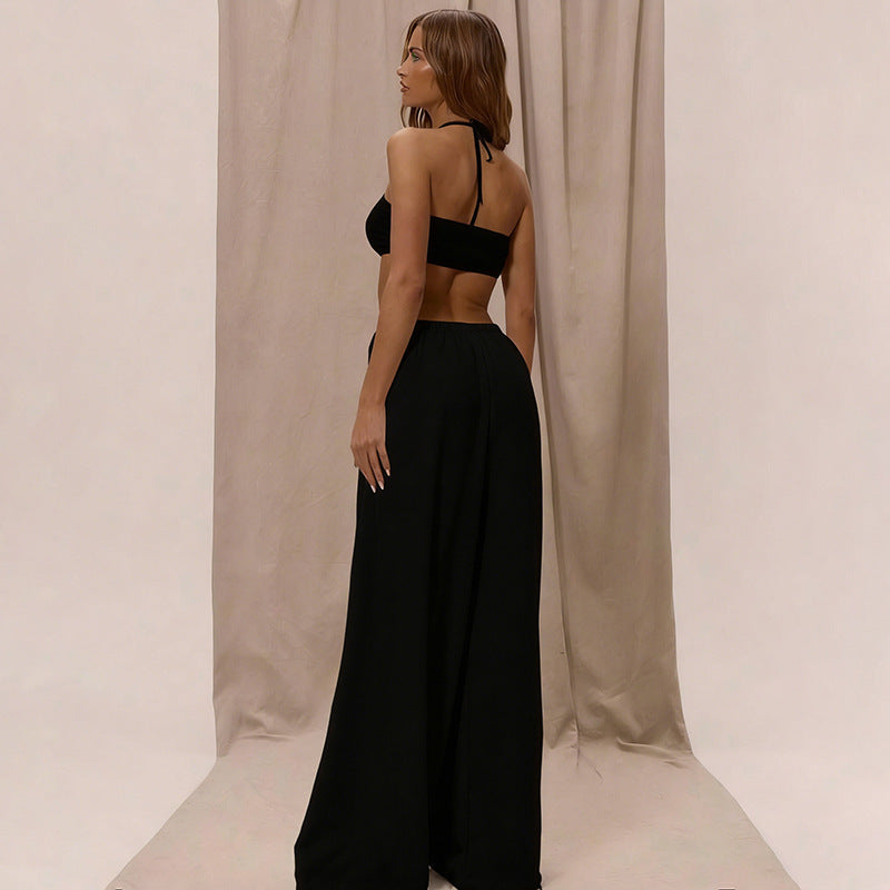 Damen Maxikleid mit seitlichem Cut-Out und Halterneck-Design R&B