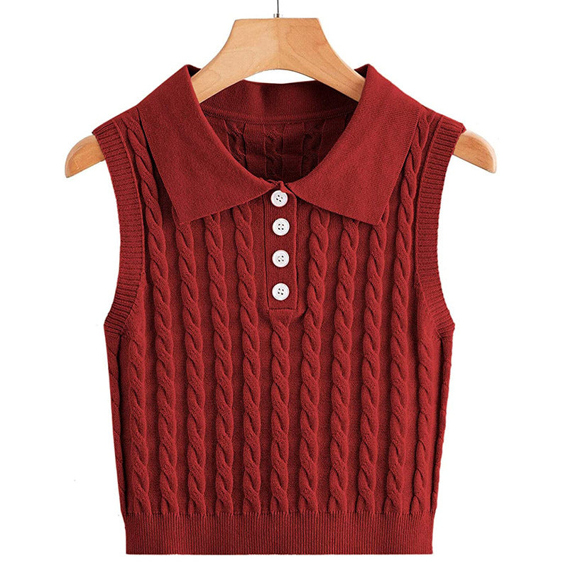 Damen Stricktop mit Kragen und Knopfdetails R&B