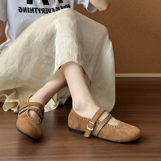 Damen Elegante Ballerinas mit dekorativen Schnallen und weichem Wildleder R&B
