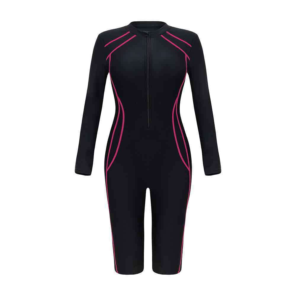 Damen Sportlicher Langarm-Schwimmanzug mit Reißverschluss R&B