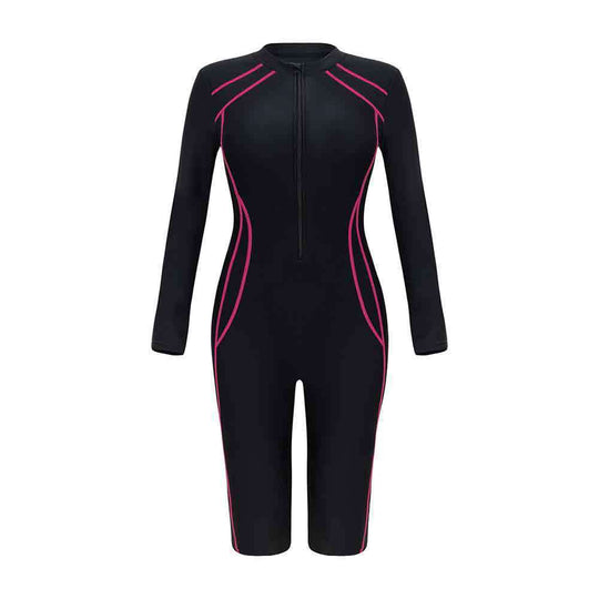 Damen Sportlicher Langarm-Schwimmanzug mit Reißverschluss R&B