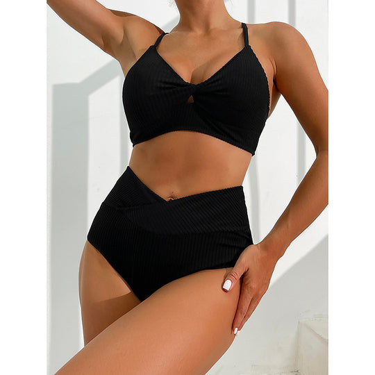 Damen Hochgeschnittener Badeanzug mit modischen Ripp-Details R&B