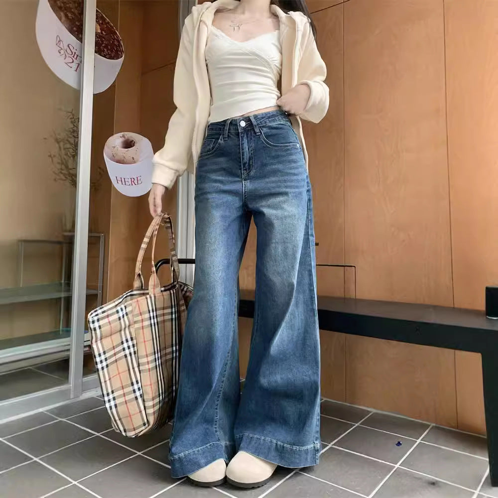 Damen weite High-Waist Jeans mit einzigartigem Schnitt und komfortablem Design R&B