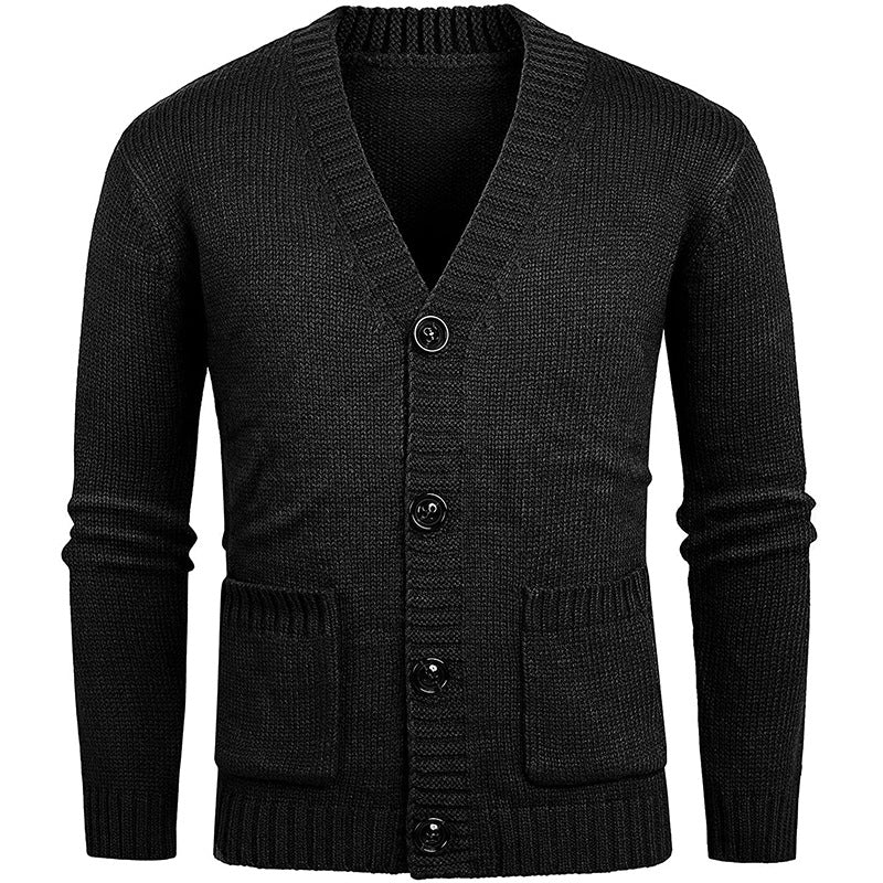 Herren lässige Strickjacke mit tiefem V-Ausschnitt und großzügigen Taschen R&B