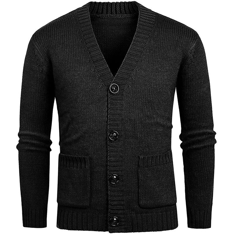 Herren lässige Strickjacke mit tiefem V-Ausschnitt und großzügigen Taschen R&B