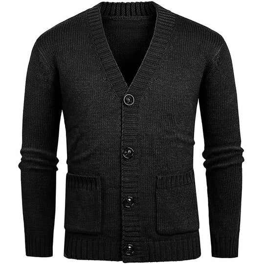 Herren Grobstrickjacke mit klassischem V-Ausschnitt und praktischen Taschen R&B