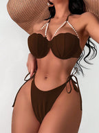 Damen Eleganter Push-Up-Bikini mit Perlenakzenten