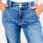 Damen Weit geschnittene Jeans im Vintage-Stil mit hohem Bund und eleganten Nähten R&B