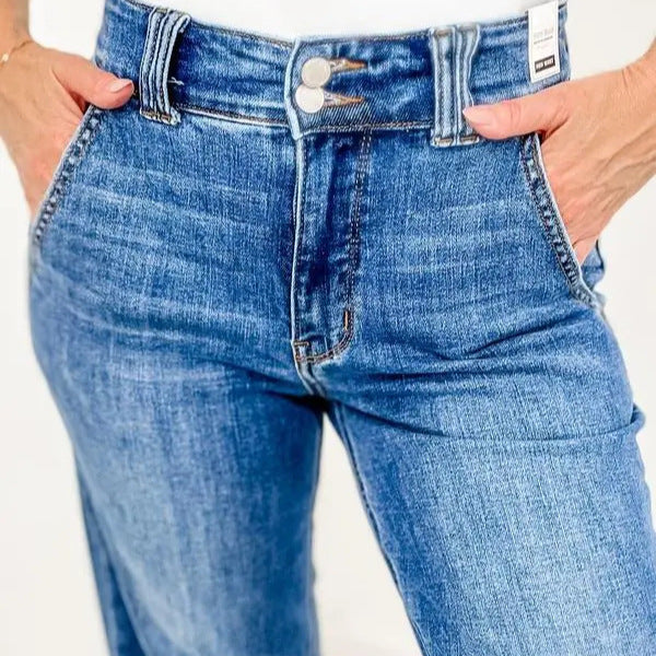 Damen Weit geschnittene Jeans im Vintage-Stil mit hohem Bund und eleganten Nähten R&B