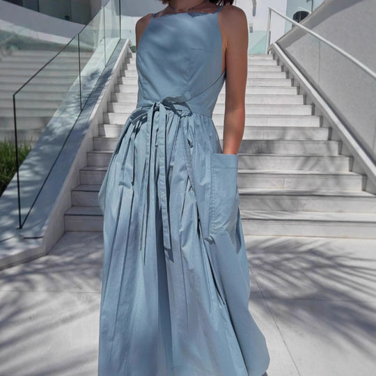 Damen Maxi-Kleid mit schwingendem Rock und praktischen Seitentaschen R&B