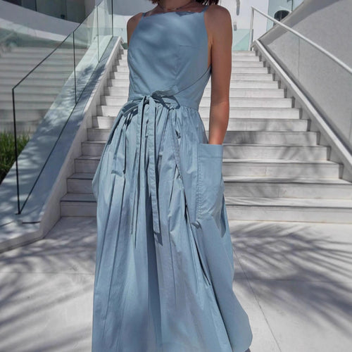 Damen Maxi-Kleid mit schwingendem Rock und praktischen Seitentaschen R&B