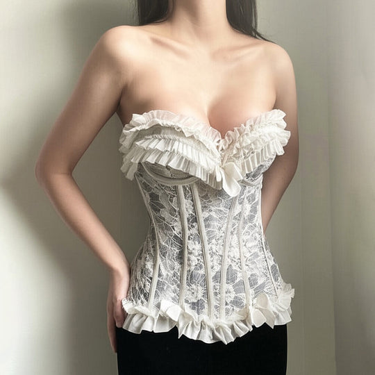 Damen Spitzen-Bustier mit Rüschendetails R&B