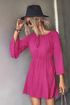 Damen Frühling Minikleid mit elastischem Taillenbund und voluminösen Ärmel R&B