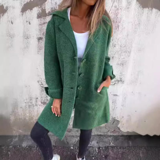 Damen Eleganter Oversize-Wollmantel mit Durchgehender Knopfleiste und Praktischen Taschen R&B