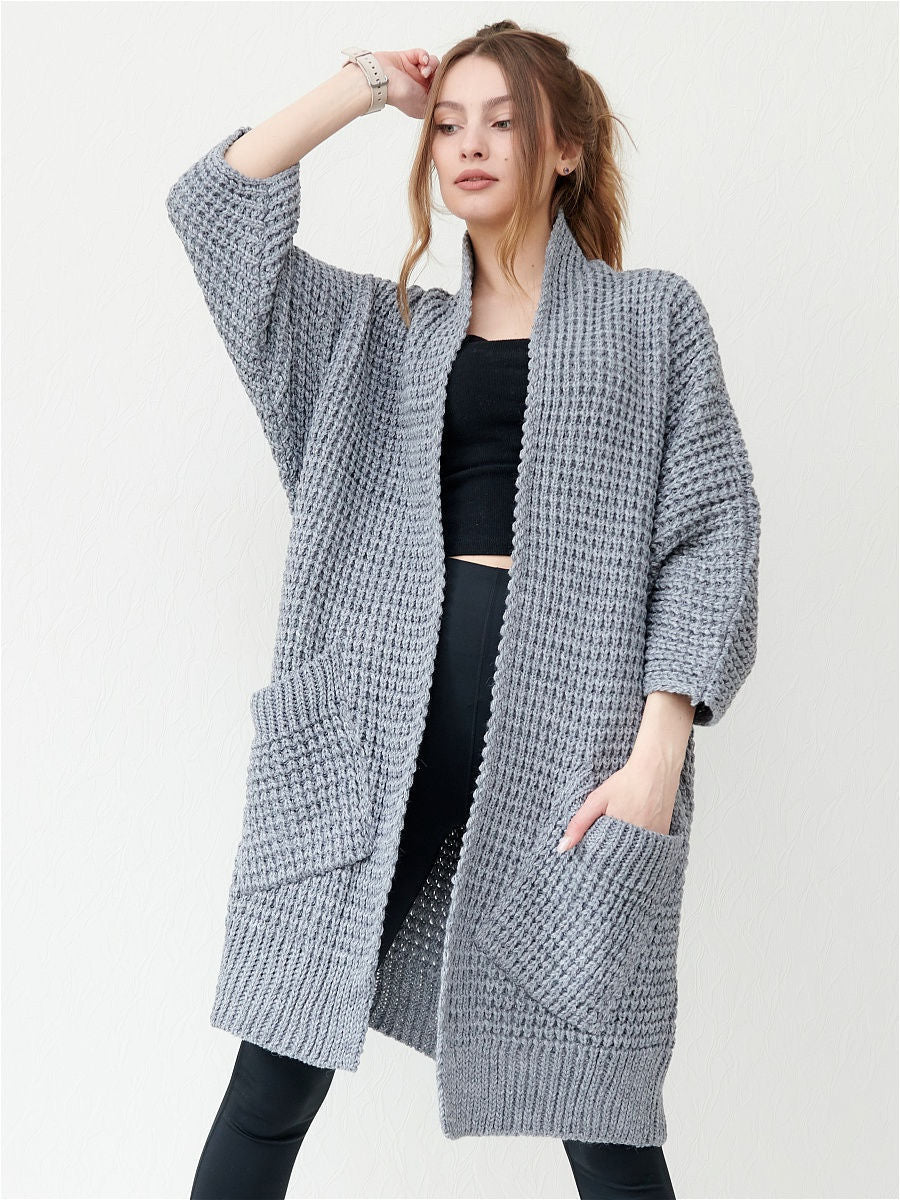 Damen kuscheliger Strickmantel mit großen Taschen und lässigem Schnitt R&B