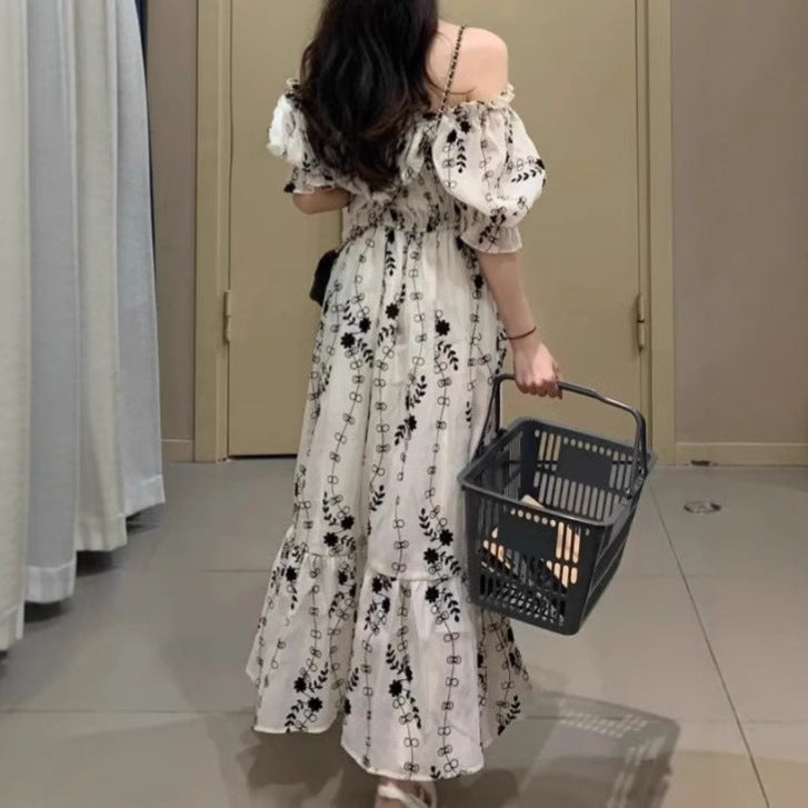 Damen Boho-Maxikleid mit elastischem Oberteil und voluminösen Ärmeln R&B