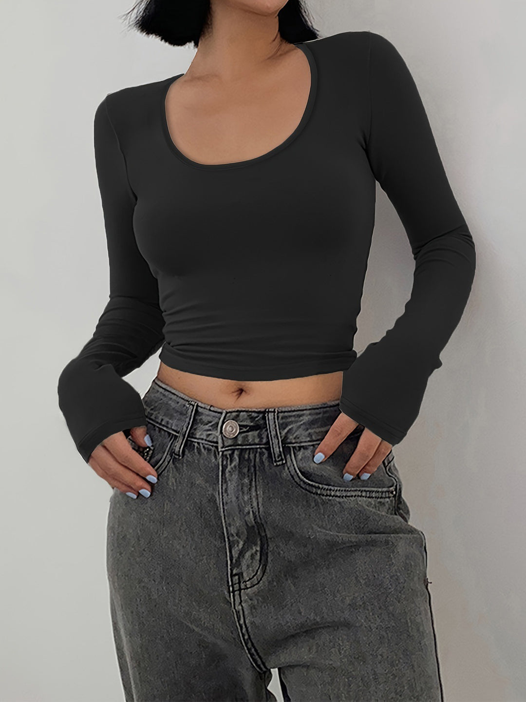Damen Figurbetontes Langarmshirt mit weiten Ärmeln R&B