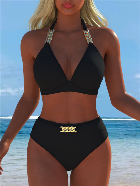 Damen Bikini mit luxuriösem Marmormuster und edlen Details R&B