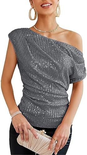 Damen Glitzerndes One-Shoulder Oberteil mit feinen Strassdetails R&B