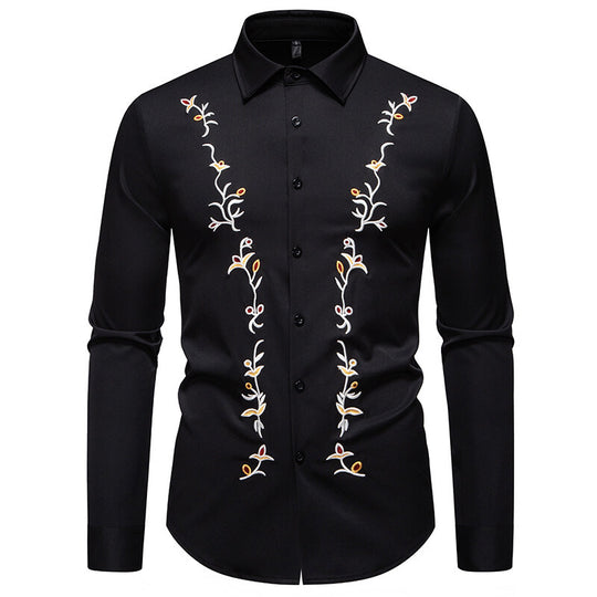 Herren Langarmhemd mit floralen Stickereien R&B