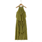 Damen Maxikleid mit schwingenden Volants R&B