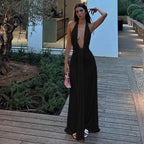Damen Maxikleid mit tiefem V-Ausschnitt und eleganten Drapierungen R&B