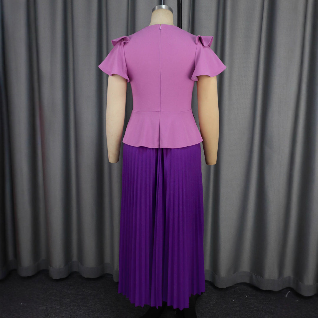 Damen Elegantes Set aus Blusentop und plissiertem Rock R&B