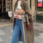 Damen Oversized Trenchcoat mit Karo-Muster R&B