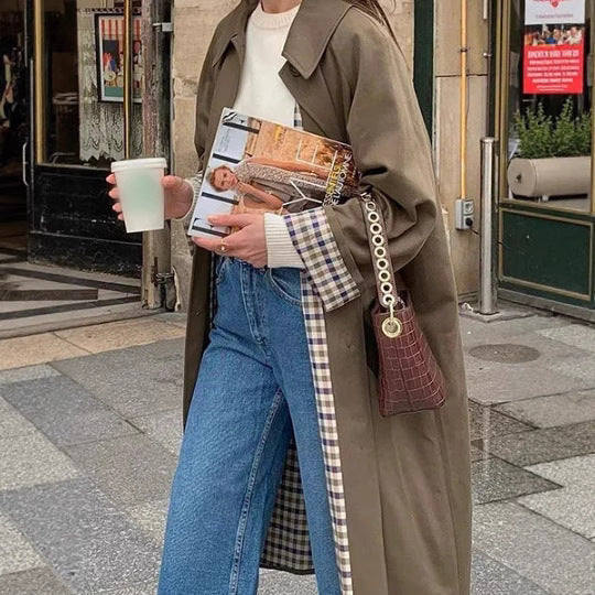 Damen Oversized Trenchcoat mit Karo-Muster R&B