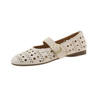 Damen Ballerinas mit romantischem Lochmuster und verstellbarem Riemen R&B