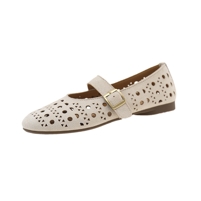 Damen Ballerinas mit romantischem Lochmuster und verstellbarem Riemen R&B