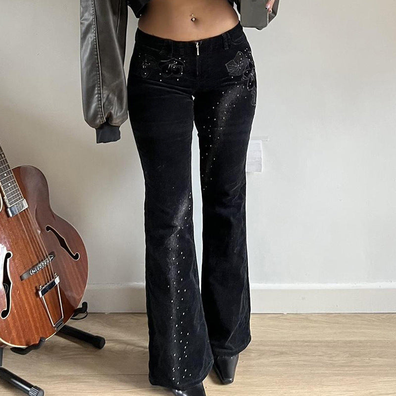Damen Schlaghose mit floralem Design und Glitzerelementen R&B