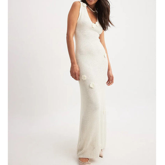 Damen Maxi-Strickkleid mit raffinierten Blumenapplikationen R&B