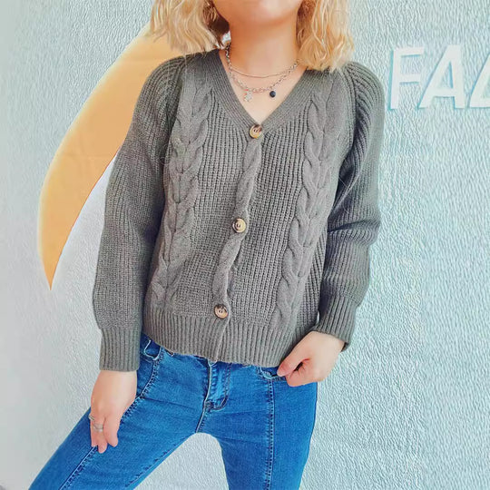 Damen Strickjacke mit Zopfdesign und bequemen Knopfdetails R&B