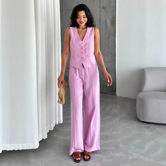 Damen eleganteswesten Set mit eleganter Knopfleiste und Taschen R&B