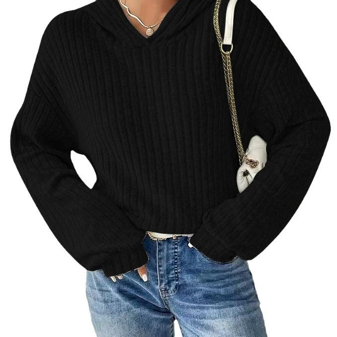 Damen lässiger Kapuzenpullover mit strukturiertem Rippdesign und weiten Ärmeln R&B