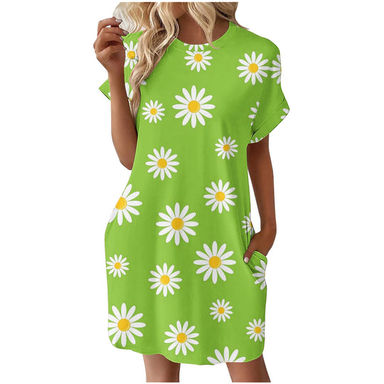 Damen lässiges Sommerkleid mit Blumenmuster und praktischen Taschen R&B