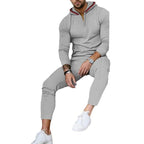 Herren nan Slim-Fit Waffel-Strick Kapuzen-Set mit Halbzip, kontrastgefütterter Kapuze und tapered Jogginghose R&B